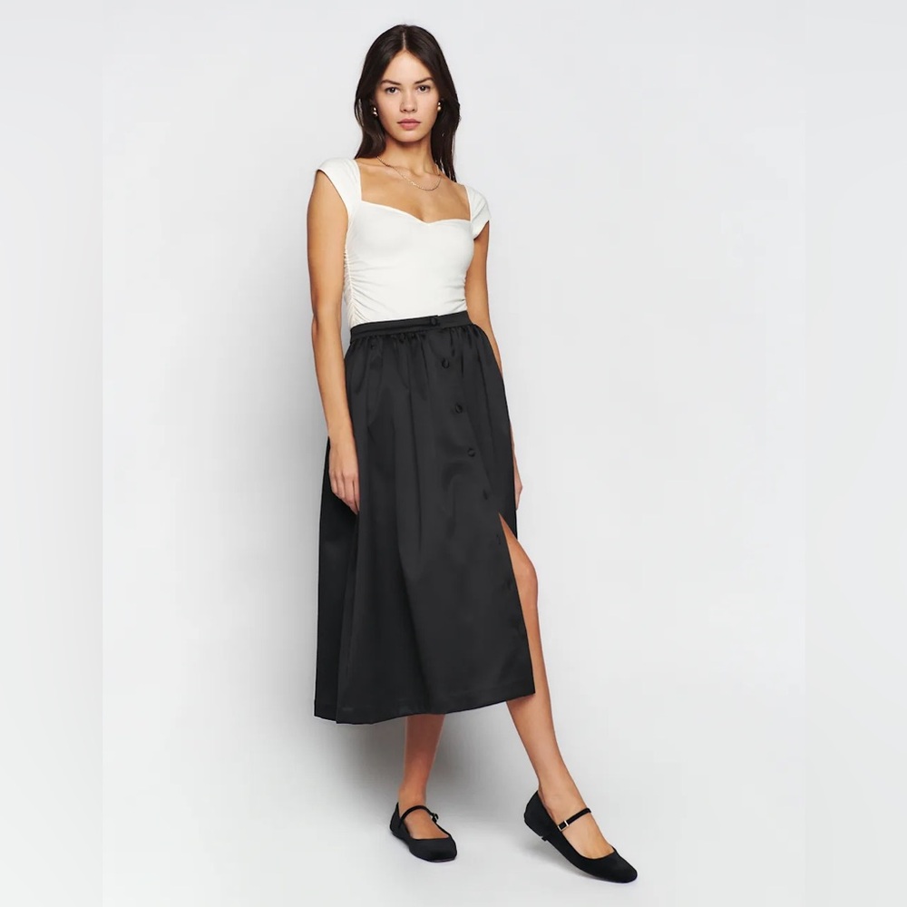 Reformation Lola Classic Black Midi Skirt